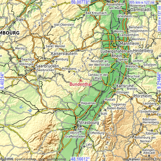 Topographic map of Bundenthal