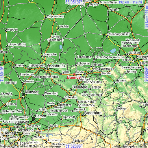 Topographic map of Bünde