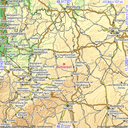 Topographic map of Bühlerzell