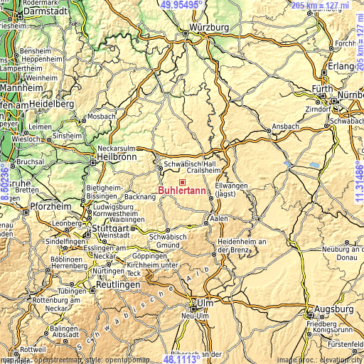 Topographic map of Bühlertann