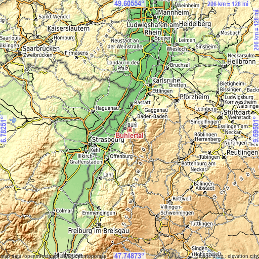 Topographic map of Bühlertal