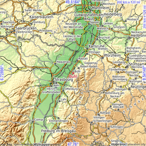 Topographic map of Bühl