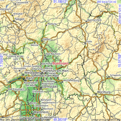 Topographic map of Büdingen