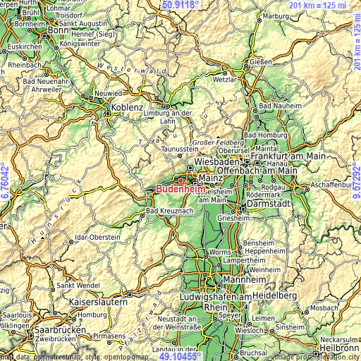 Topographic map of Budenheim