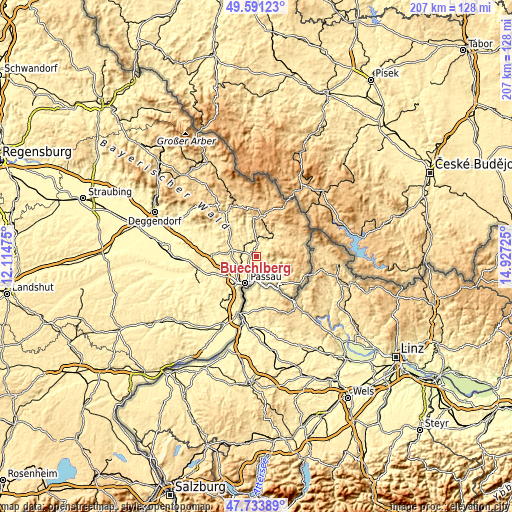 Topographic map of Büchlberg