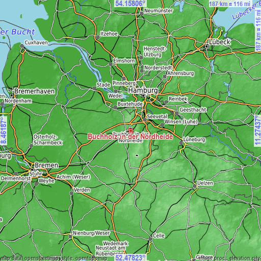 Topographic map of Buchholz in der Nordheide