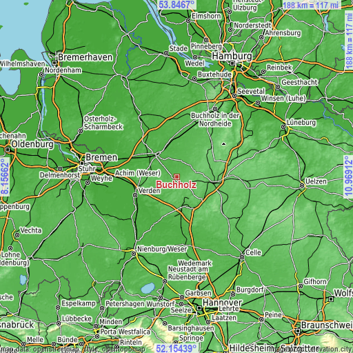 Topographic map of Buchholz