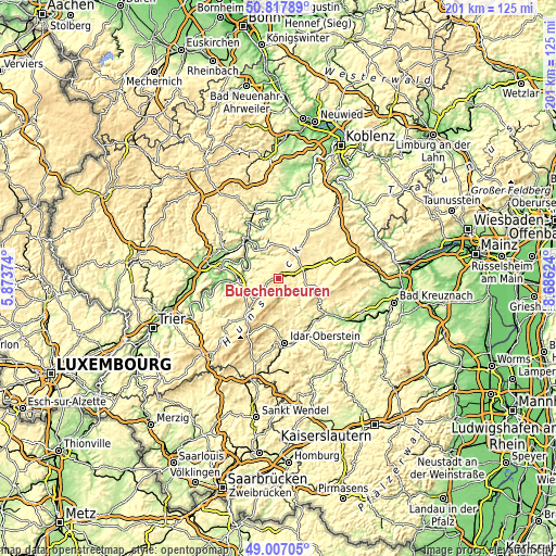 Topographic map of Büchenbeuren