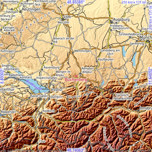 Topographic map of Buchenberg