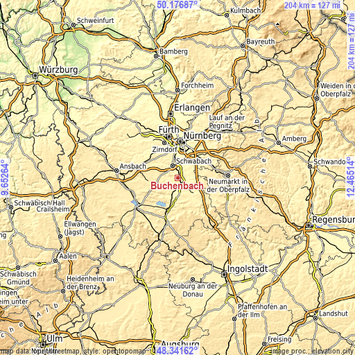 Topographic map of Büchenbach