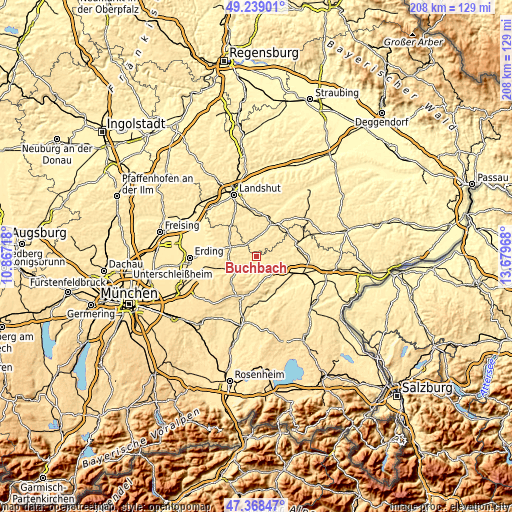 Topographic map of Buchbach