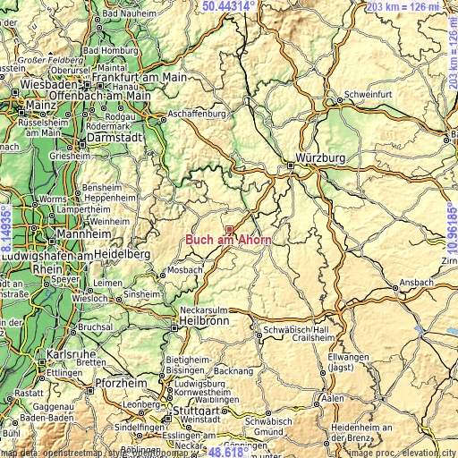 Topographic map of Buch am Ahorn