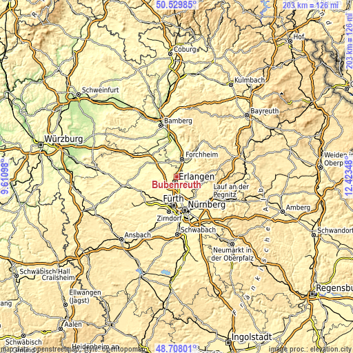 Topographic map of Bubenreuth