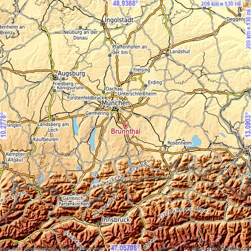 Topographic map of Brunnthal