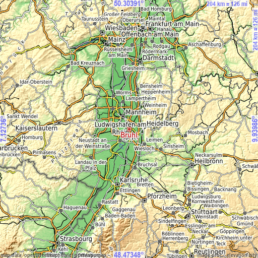 Topographic map of Brühl