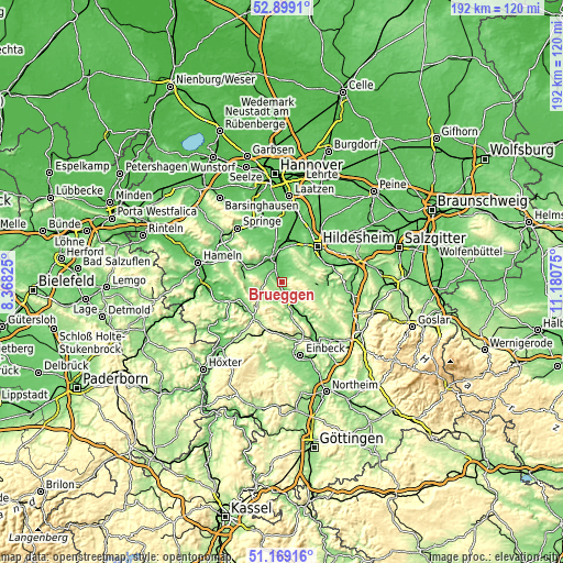 Topographic map of Brüggen