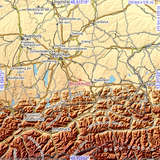 Topographic map of Bruckmühl