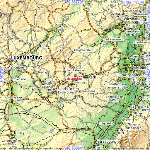 Topographic map of Brücken