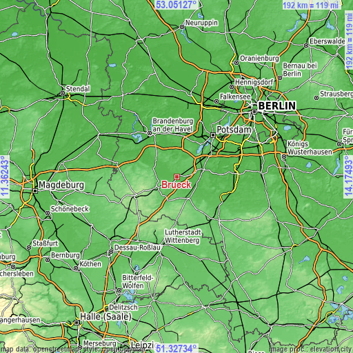 Topographic map of Brück