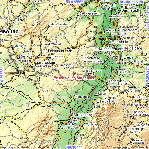 Topographic map of Bruchweiler-Bärenbach