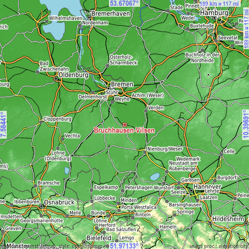 Topographic map of Bruchhausen-Vilsen