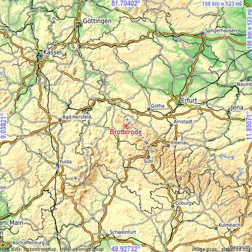 Topographic map of Brotterode