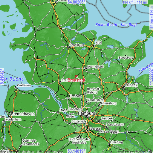 Topographic map of Brokstedt