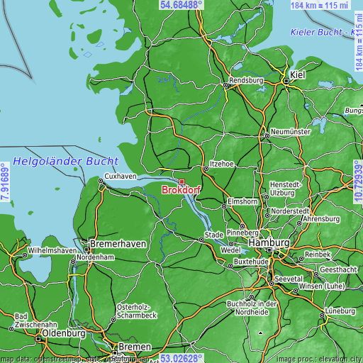 Topographic map of Brokdorf