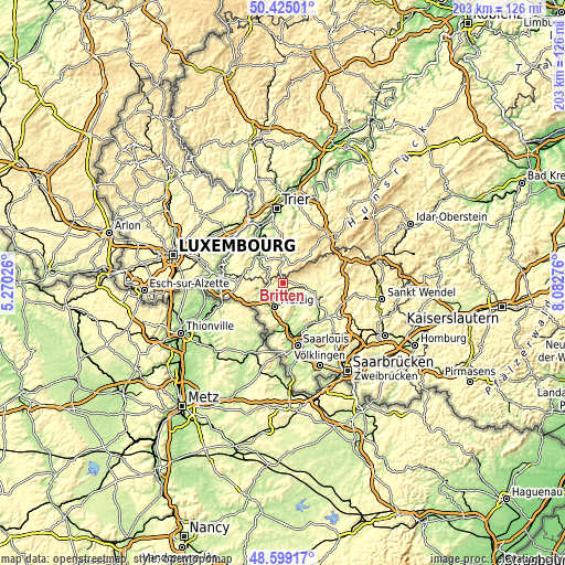 Topographic map of Britten