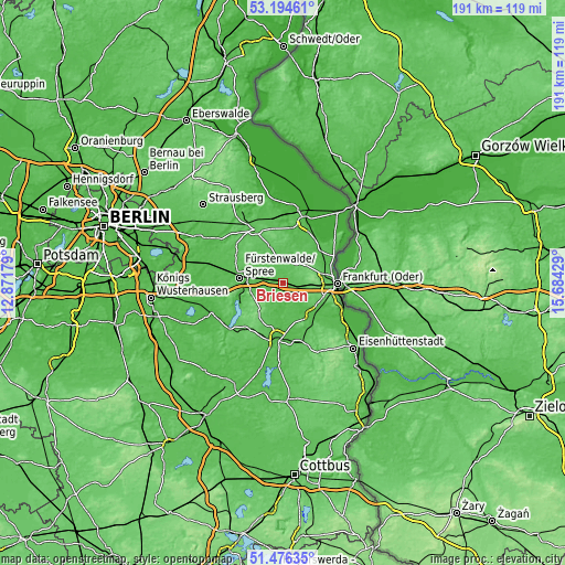 Topographic map of Briesen