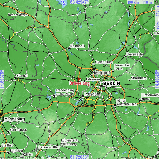 Topographic map of Brieselang