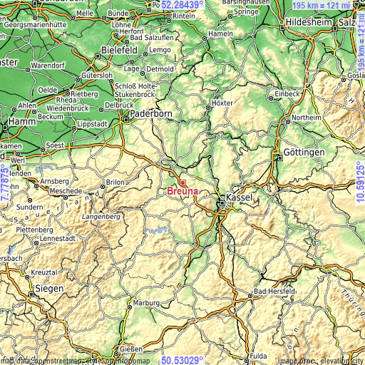 Topographic map of Breuna