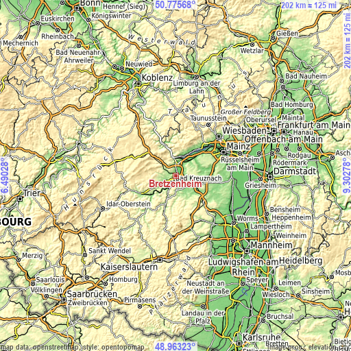 Topographic map of Bretzenheim