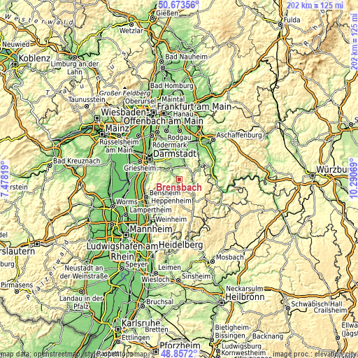 Topographic map of Brensbach