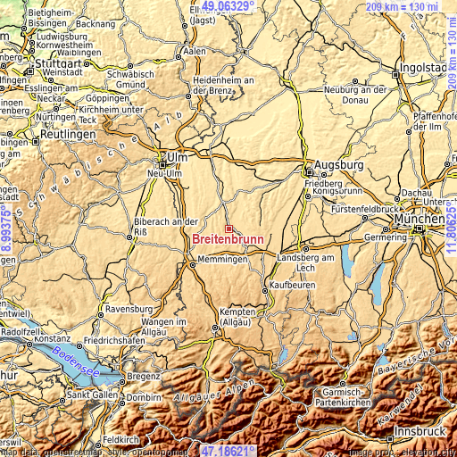 Topographic map of Breitenbrunn