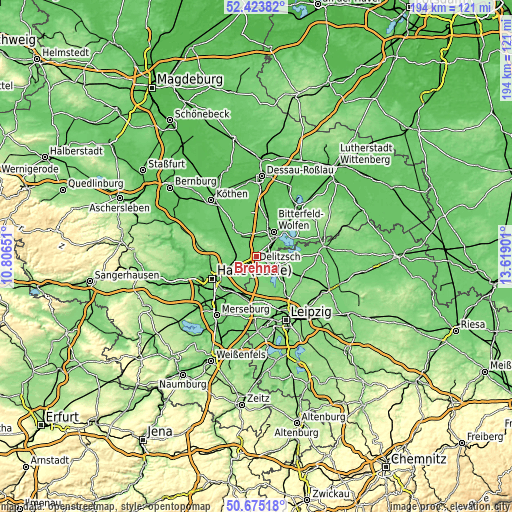 Topographic map of Brehna