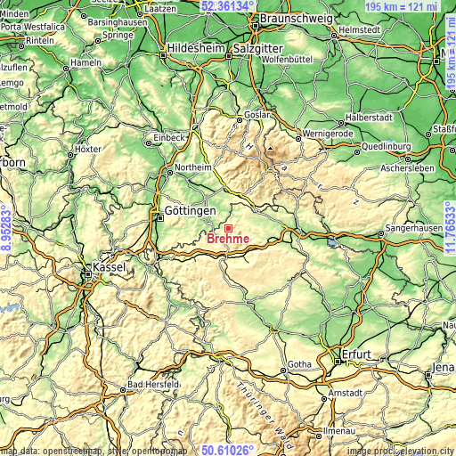 Topographic map of Brehme