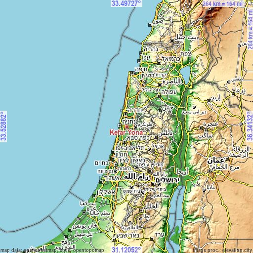 Topographic map of Kefar Yona
