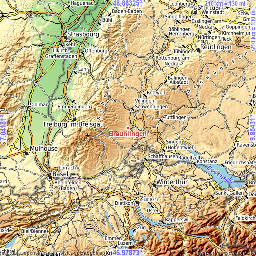 Topographic map of Bräunlingen