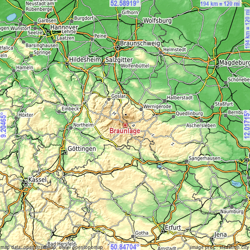 Topographic map of Braunlage