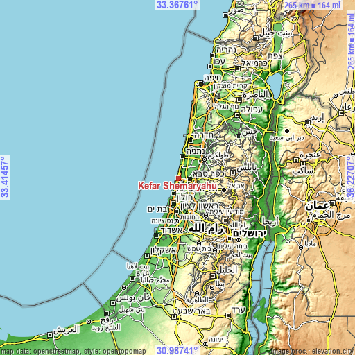 Topographic map of Kefar Shemaryahu