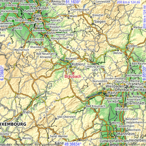 Topographic map of Braubach