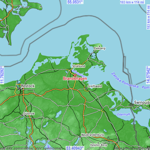 Topographic map of Brandshagen