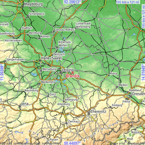 Topographic map of Brandis