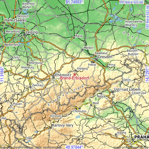 Topographic map of Brand-Erbisdorf