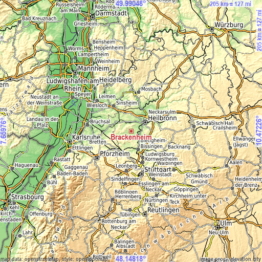 Topographic map of Brackenheim
