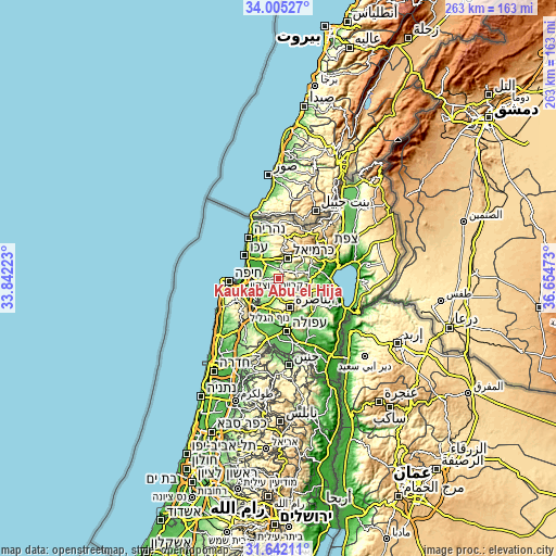Topographic map of Kaukab Abū el Hījā