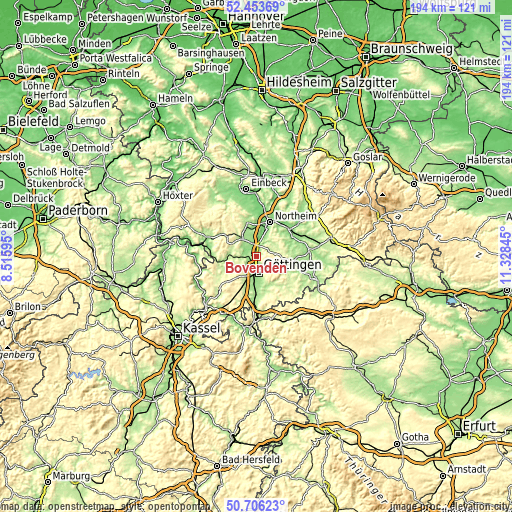 Topographic map of Bovenden