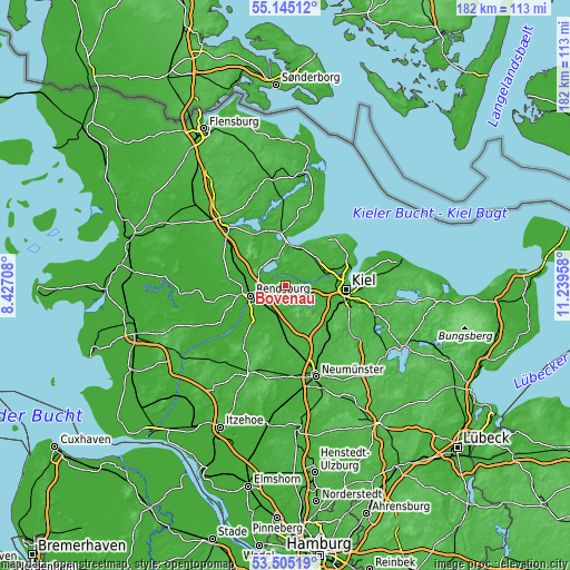 Topographic map of Bovenau