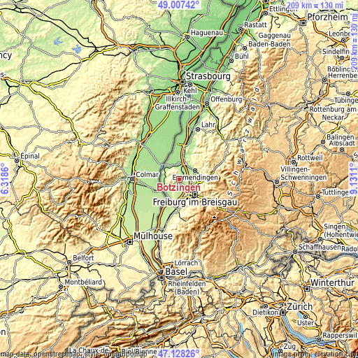Topographic map of Bötzingen
